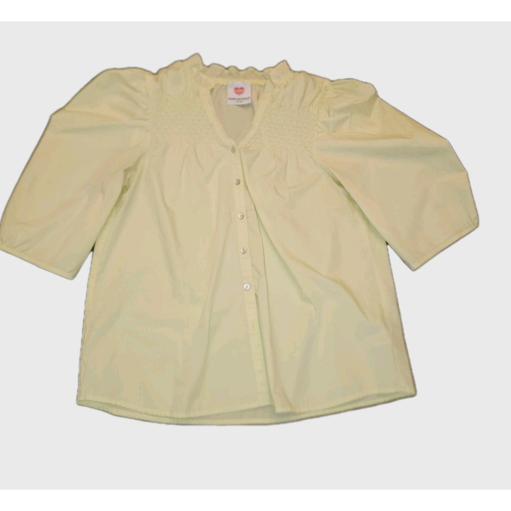 Hester & Orchard Womens Button Up  Smocked Shirt Chartreuse Sz Small Cottagecore - Picture 8 of 8